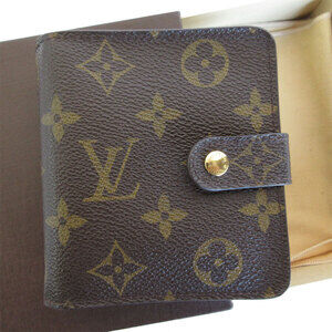 Louis Vuitton Monogram Compact Zip Bi fold Wallet Canvas Brown